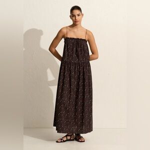 Matteau Brown Floral Maxi Dress with Spaghetti Straps